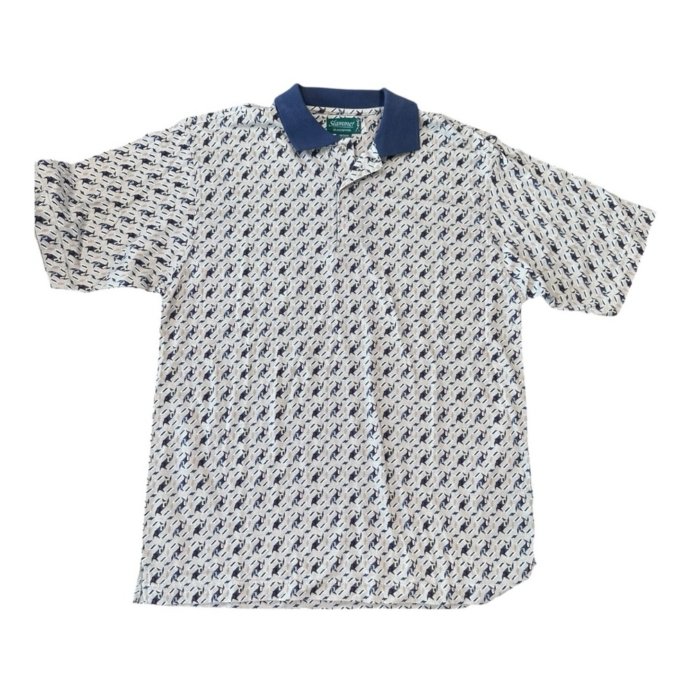 Slammer USA by Munsingwear Navy Blue and Tan patterned polo size Medium - Picture 1 of 5